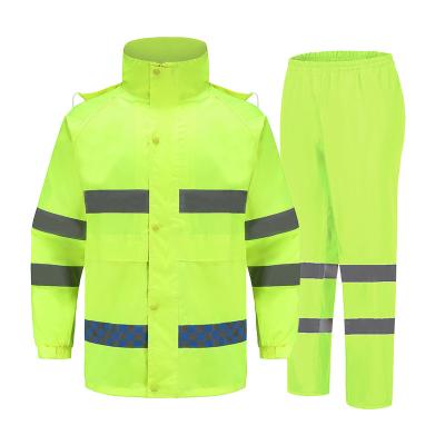 China 2022 High Quality Custom Made Oxford Waterproof Cloth Adult Two Piece Reflective Raincoat Bachelor's Rainwear 2022 Reflect Hoodie Jacket Pants Set for sale