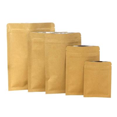 China Security Aluminum Foil Laminated Three Sides Sealing Kraft Paper Brown Kraft Bag With Zipper for sale