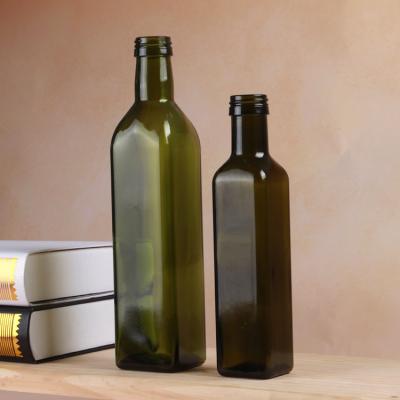 China Dark Green Square Olive Oil Bottle Vinegar Sauce Glass Frying Oil Bottle For Oiler Condiment Service, 250ML 100ML 1000ML for sale