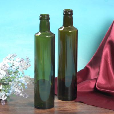 China Dark Green Round Olive Oil Bottle Vinegar Sauce Glass Frying Oil Bottle For Oiler Condiment Service for sale