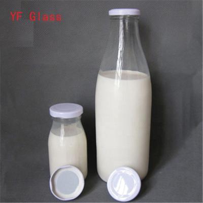 China 200ML 250ML 500ML 1000ML Beverage Milk Beverage Bottle Glass Bottle With Tin Plate Lid for sale