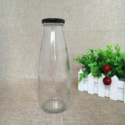 China 500ml Beverage Milk Glass Bottle With PE Lid Beverage Bottle With Tin Cap for sale