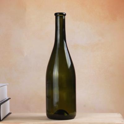 China 750ml Wine Green Color Clear Red Wine Glass Bottle With Cork Stopper for sale