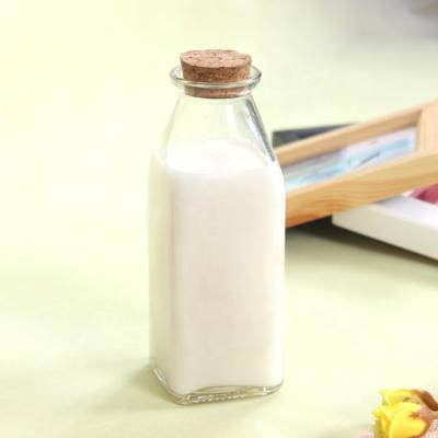 China 350ML Beverage Juice Square Glass Bottle Food Beverage Bottle With Cork for sale