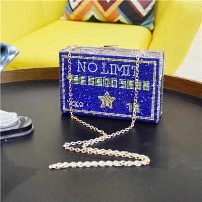 China Luxury high quality rhinestone JANHE Bling bolsa black card ladies party handbags square box purse clutch rhinestone evening clutch bag for sale