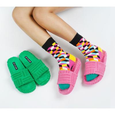 China Fashion JANHE Trend Winter Slippers Women Flats Sandal Fashion Green Towel Slippers Fur Indoor Slides Selipar De Chinelos Home Warm Shoes for sale