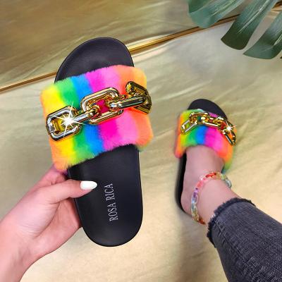 China Fashion trend JANHE Selipar pantuflas chinelos slides shoes women's flats sandal color fur fur slides slippers for sale