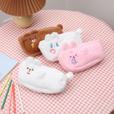 China Cute Pencil Pen Pouch For Girls Plush Cartoon Bunny Furry Makeup Cosmetic Bags Small Pencil Case Stationery Storage Unicorn Patten JANHE Kawii for sale