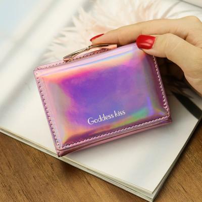 China JANHE Cardera de Mujer PU Laser Purses Leather Wallets Lady Fashion Wallet Waterproof Mini Short Wallet Girls Cute Rainbow Small for sale