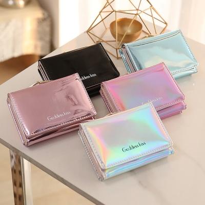 China Mini Short Wallet Cute laser waterproof leather coin purse laser drop shipping carteira de feminina de dompet billeter girls mini wallets for women for sale