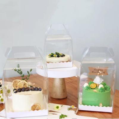 China 4 Inch Small Recyclable Custom Transparent PET Plastic Cake Gift Box Baby Birthday Cake Box With Handle for sale