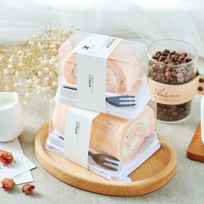 China Recyclable Wholesale Packaging Cake Box Customized Log Cake Box Rectangle Transparent Cake Gift Box With Fork for sale