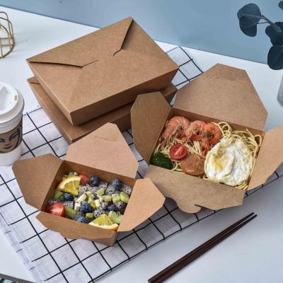 China Disposable Brown Kraft Paper Box Rectangle Disposable Lunch Wrapping Paper Boxes Disposable Takeout Food Packing Box for sale