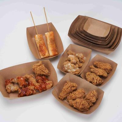 China Brown Disposable Food Tray Kraft Paper Tray Chinese Factory BBQ Wrapping Paper Box Disposable Disposable Food Tray Kraft Paper Tray Chicken Snack Chips French Fries Wrapping Paper Box for sale