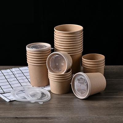 China Disposable Paper Bowl Food Grade Soup Biodegradable Cups Packaging Thickened Kraft Paper Takeout Cup for sale