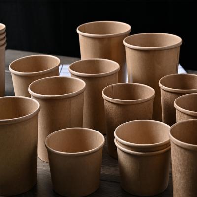 China Whosale Disposable Food Grade Wrapping Paper Disposable Soup Round Thickened Waterproof Kraft Paper Cup Wrapping Paper Cup With Lid for sale