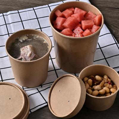 China Brown Kraft Paper Disposable Food Container Soup Bowl Disposable Waterproof Greaseproof Bowl With Lid for sale