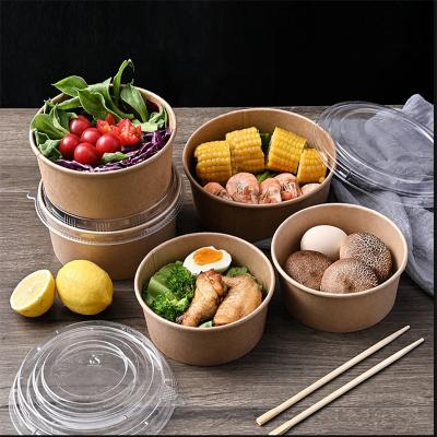 China 950ML Round Salad Bowl Wrapping Paper Takeout Bowl Disposable High Quality Disposable Bowl Waterproof Lunch Paper Packaging for sale