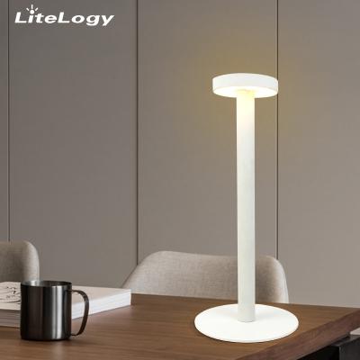 China Drop shipping round shade white led table lamp de wireless rechargeable aluminium table lamp light for decoration for sale