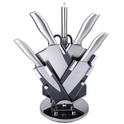 China Disposable High Carbon Steel Handle Forged Kitchen Knife Set With Sharpener And Acrylic Block for sale