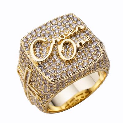 China Punk Most Popular 14k Gold Plated 3D Effect Iced Out Bling 5A Zircon Big Championship Ring Men for sale