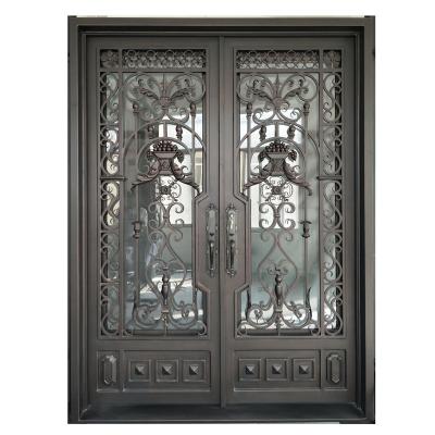 China Galvanized Wrought Iron Entrance doors Ornamental Steel Swing Front Main Door for sale