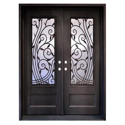 China Cast Wrought Iron Doors Luxury Villa Hotel Entry Door Modern Exterior Main Entrance Vault Metal Front Double Doors For Home for sale