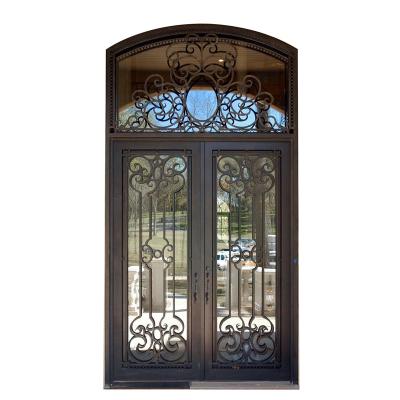 中国 Entrance Wrought Iron Door Entry Glass Exterior Forged Iron Door 販売のため