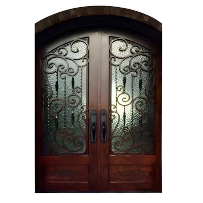 中国 Exterior Wrought Iron Entry Door Arch Front Entry Door With Side Open House Door 販売のため