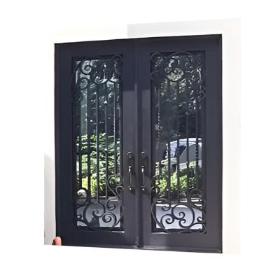 中国 Front Entry Wrought Iron Door Tempered Glass Double Security Exterior Main Doors 販売のため