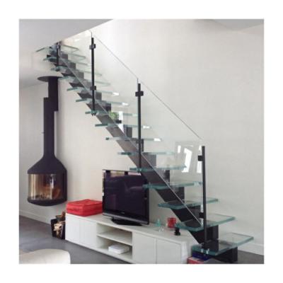 China Modern glass stairs mono stringer stairs straight glass u shape staircase for sale