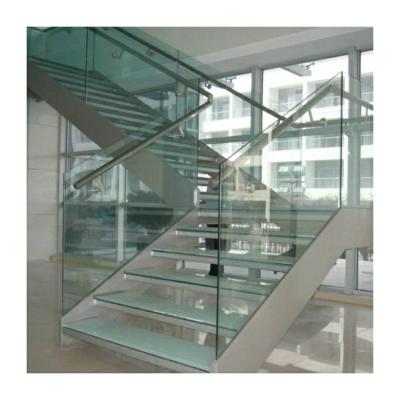 China Commercial staircase steel stringer glass stairs carbon steel straight staircase for sale