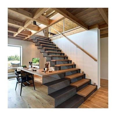 China Indoor Modern Straight Stairs Stainless Steel Wooden Staircase zu verkaufen