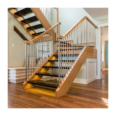 China Indoor Straight Oak Staircase Modern Steel Wood Staircase Customized zu verkaufen