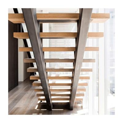 China Hotel Mono Stringer Stair Straight Full Wood Staircase WA-SDS1254 zu verkaufen