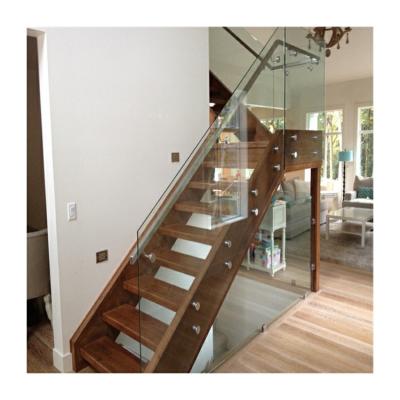 China Residential Glass Wood Staircase Architectural Straight Stairs Customized zu verkaufen