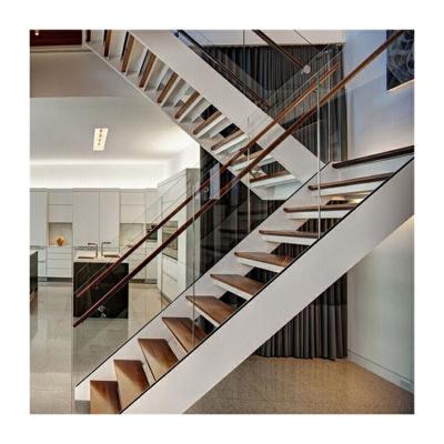 China Laminated Glass Straight Wooden Staircase Interior Solid Wood Stairs zu verkaufen