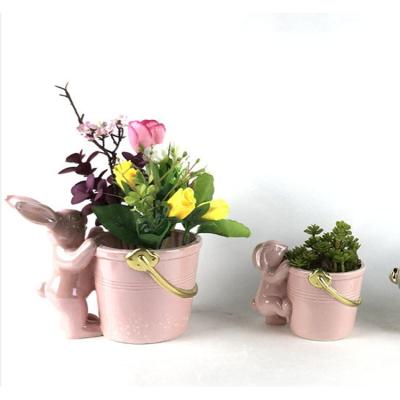 China Hot Selling Ceramic Minimalist Amazon Rabbit Decoration Can Do Planter Easter Decorations for sale