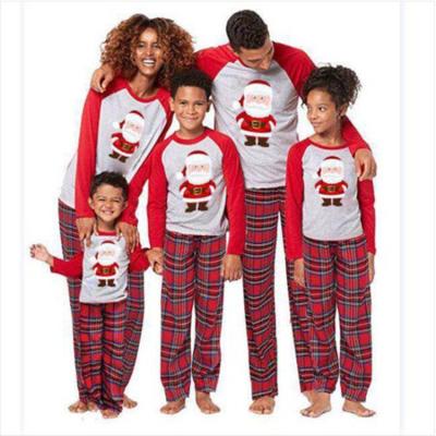 China Breathable Santa Claus Printed Checked Pants Parent Child Outfit Suit Home Clothing for sale