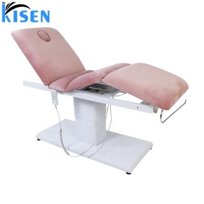 China Modern Hot Sale Luxury Salon Furniture Waxing Electric Massage Table SPA Facial Mechanical Beauty Treatment Folding Pink Bed 3 4 Motors for sale