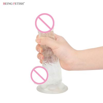 China G Spot Stimulation Massage Female Masturbation Toys Realistic Soft Rubber Cup Suction Clear Penis Dildo for sale