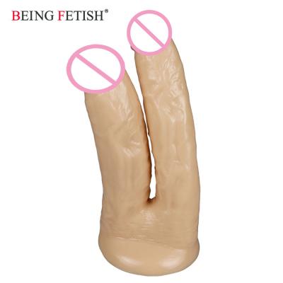 China PVC Flesh Big Dicks Massive Double Cock Sex Toy Double Headed Dildo For Men Adult Women Women for sale