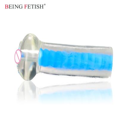 China Blue Soft Rubber Plastic Transparent Artificial Vagina Tunnel Women Realistic Pocket Cat For Male Masturbation for sale