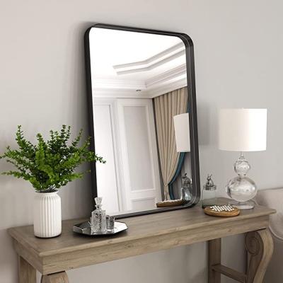 China Double Arm Extend Metal Frame Wall Mirror Rounded Black Frame Corner Decorative Mirrors For For Bedroom Entryway Living Room for sale