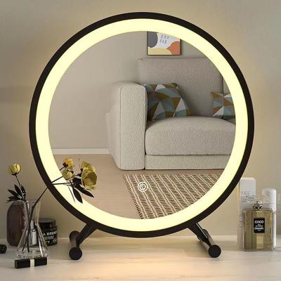 China Contemporary Ready to Ship Metal Base Makeup Mirror with LED Lighted Desk Lighted Sauce Round Mirror for sale