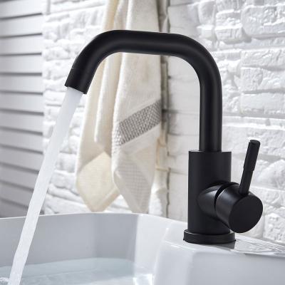 China 304 Stainless Steel Wash Basin Faucet Crane Tap 360 Rotation Black Thermostatic Hot Cold Sink Faucets Single Handle Bathroom Faucets for sale