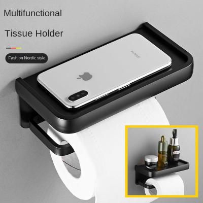 China Modern Ready To Ship Top Fashion Toilet Paper Roll Bathroom Black Aluminum Toilet Paper Holder Without Stand Punch for sale