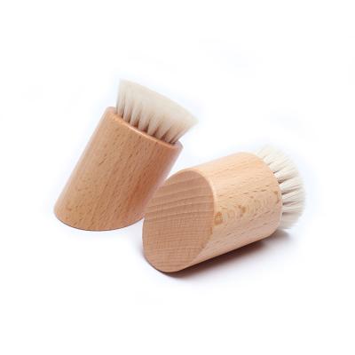 China Wooden Handle Facial Cleaning Brush Makeup Remover Brush With Super Soft Goat Bristle for sale