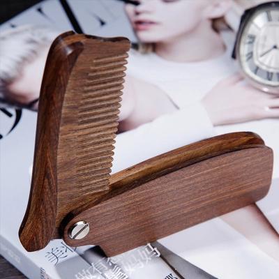 China Black Walnut Handle Folding Wood Comb Beard Folding Comb 18.5*3.6cm for sale