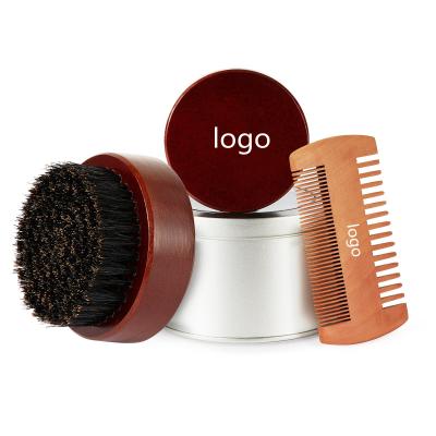 China Beechwood Brown Round Beard Brush Customize Logo Beard Comb Kit for sale